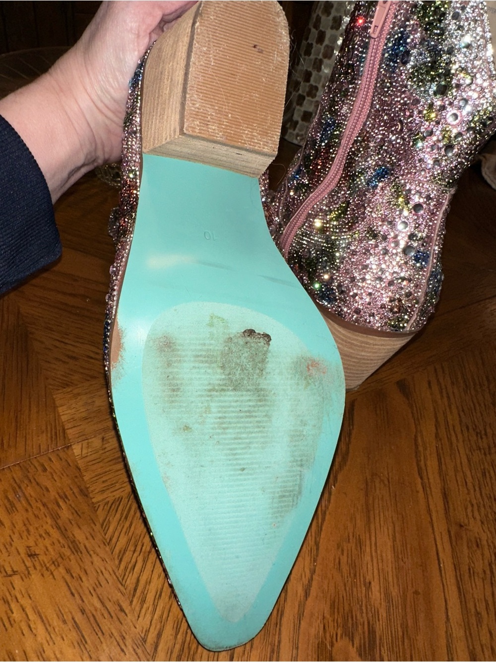 Betsey Johnson Pink Crystal & Multicolor Embellished Ankle Boots - Picture 5 of 6